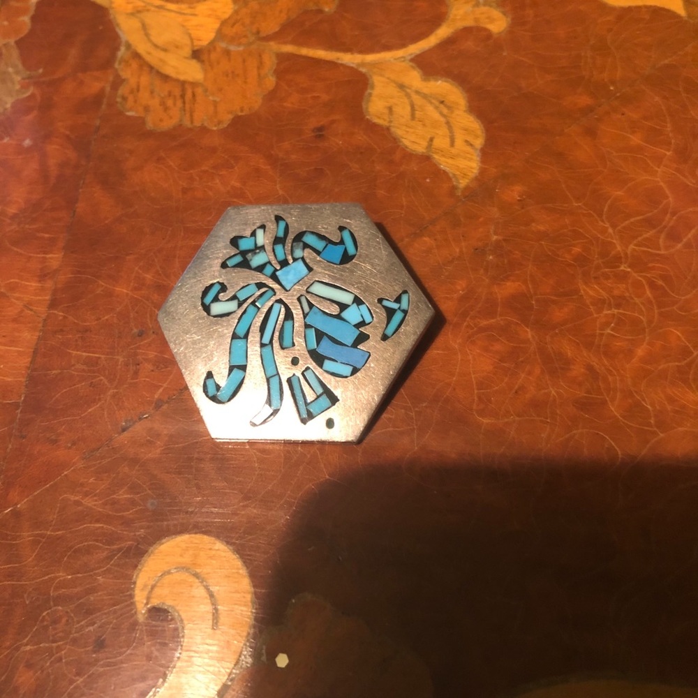 925 Silver Mexico Inlaid Small Pin / Pendant